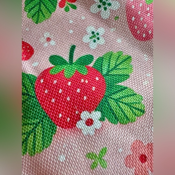 New Strawberries & Flowers Pink Makeup Cosmetic Tech Pencil Bag w/ Charm - 9.5” - Picture 4 of 6